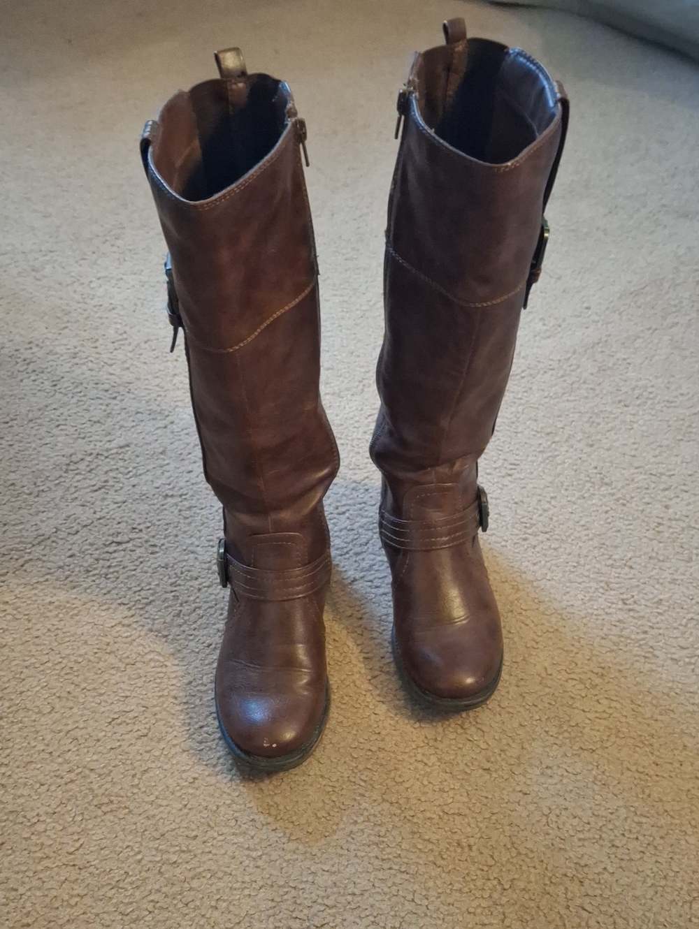 BareTraps Brown Knee-High Buckle Boots
